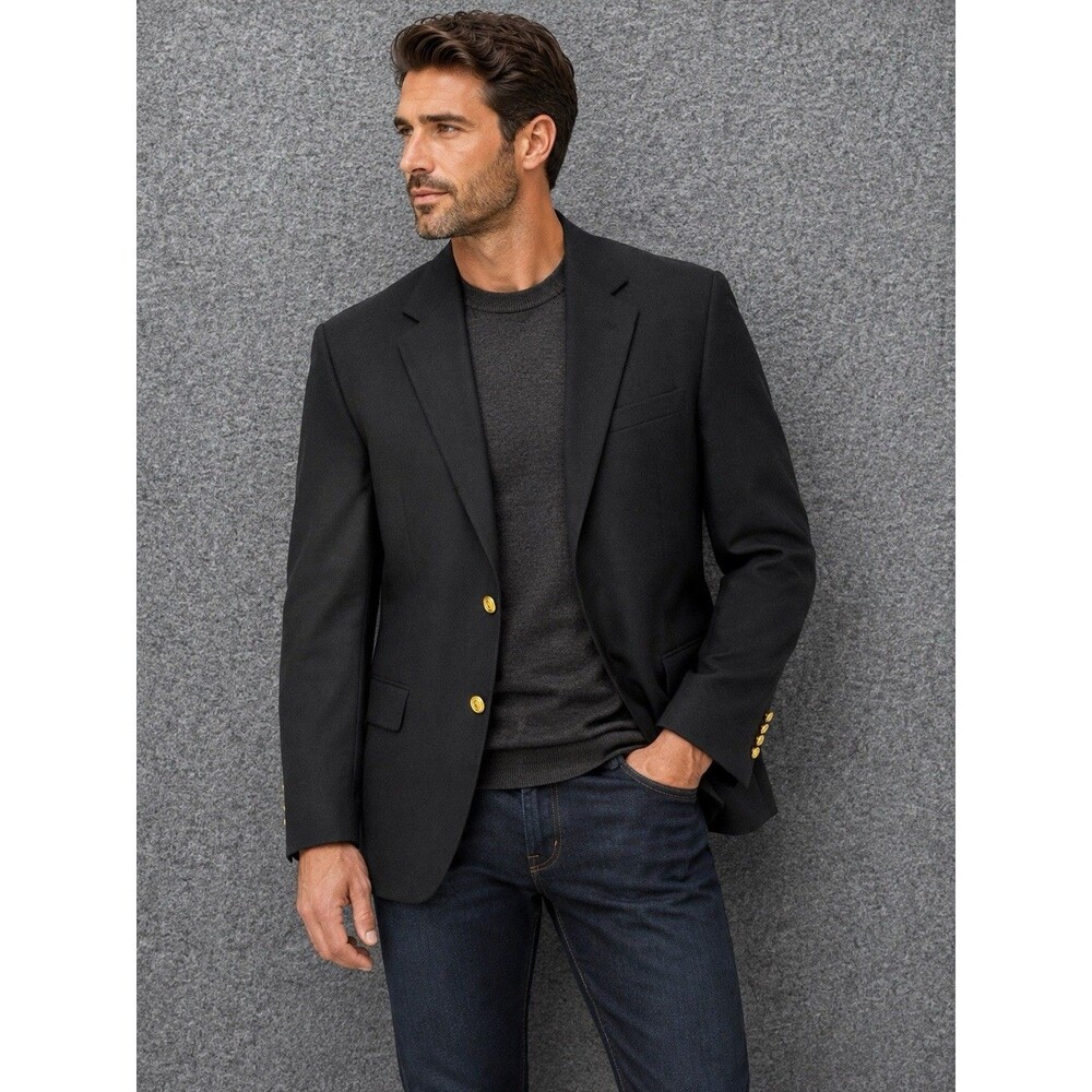 Dillard’s Wimbledon Black Wool Blend Blazer Sport Coat Men’s 44L Gold Buttons